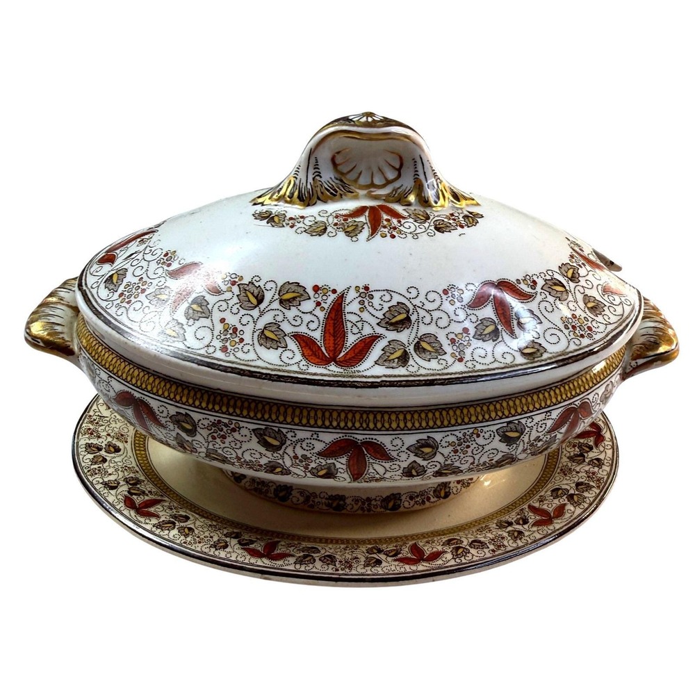 Antique c1900 Mintons Keele Covered Tureen 3pc Floral Cottagecore England